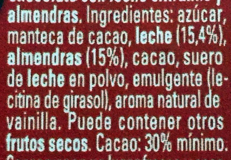 Foto da lista de ingredientes