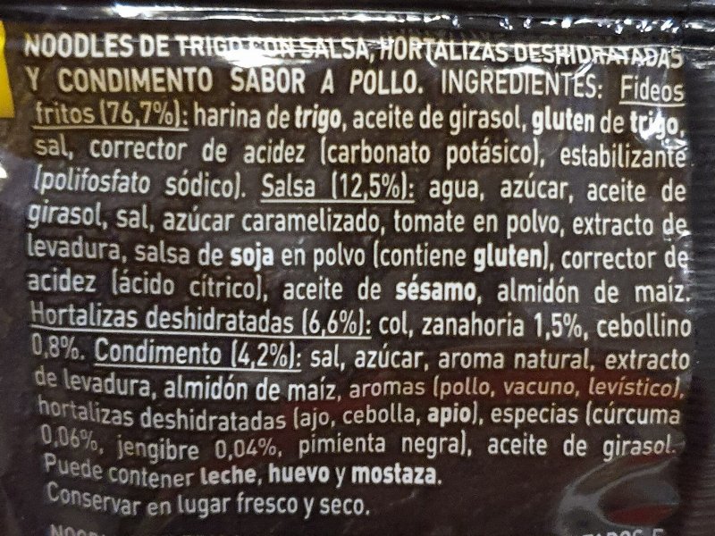 Foto da lista de ingredientes