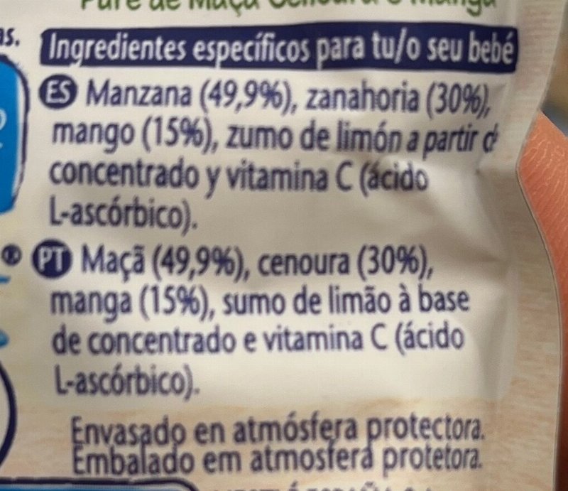 Foto da lista de ingredientes