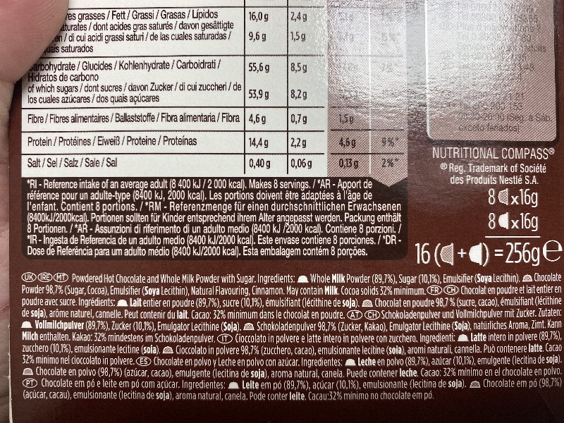Foto da lista de ingredientes