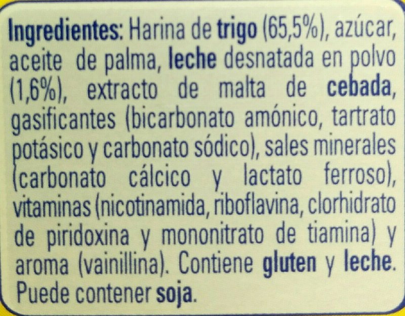 Foto da lista de ingredientes
