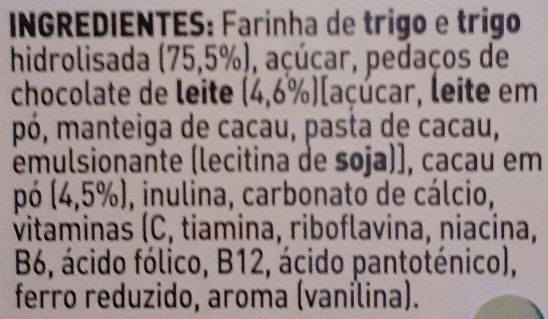 Foto da lista de ingredientes