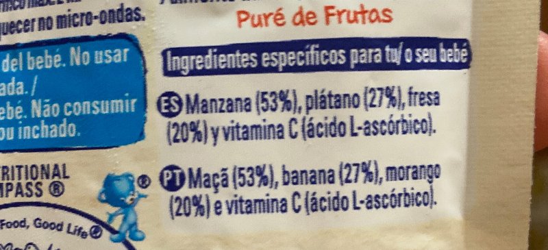 Foto da lista de ingredientes