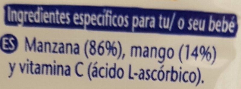 Foto da lista de ingredientes