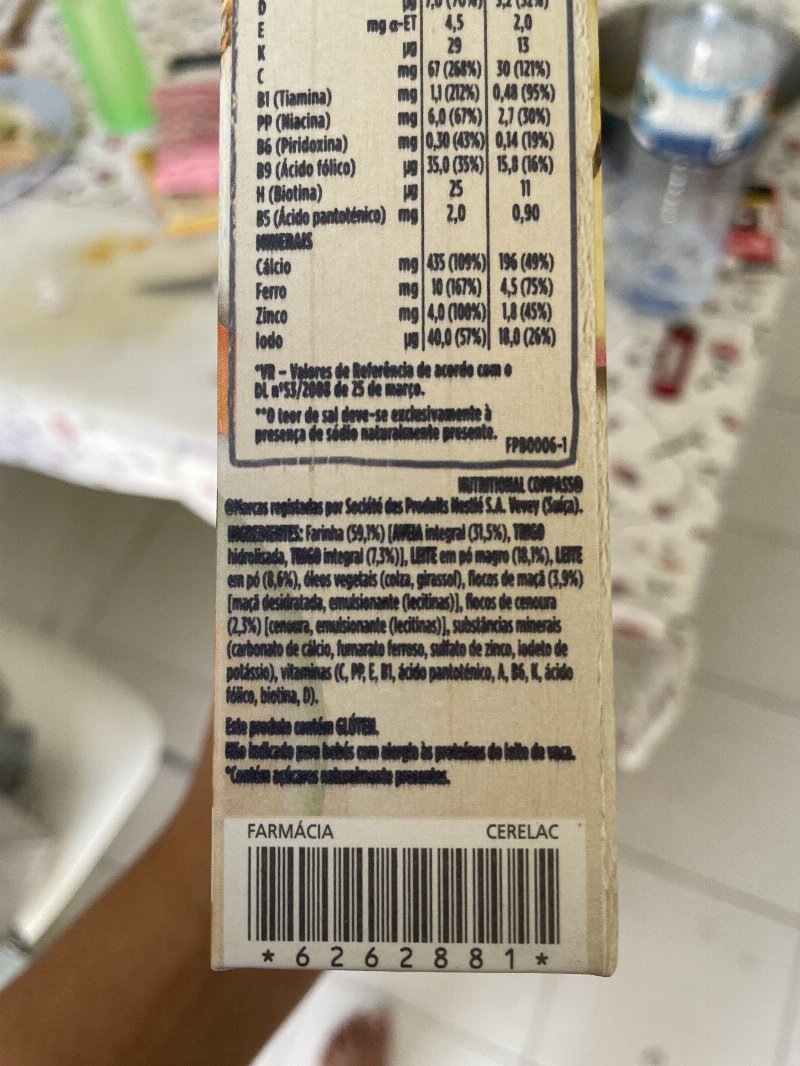 Foto da lista de ingredientes