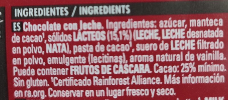 Foto da lista de ingredientes