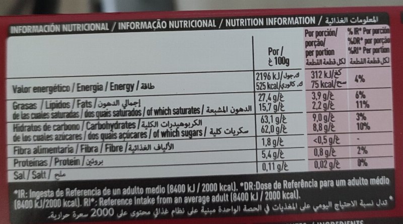 Foto da tabela nutricional