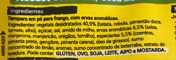 Foto da lista de ingredientes