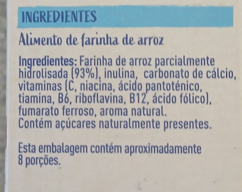 Foto da lista de ingredientes