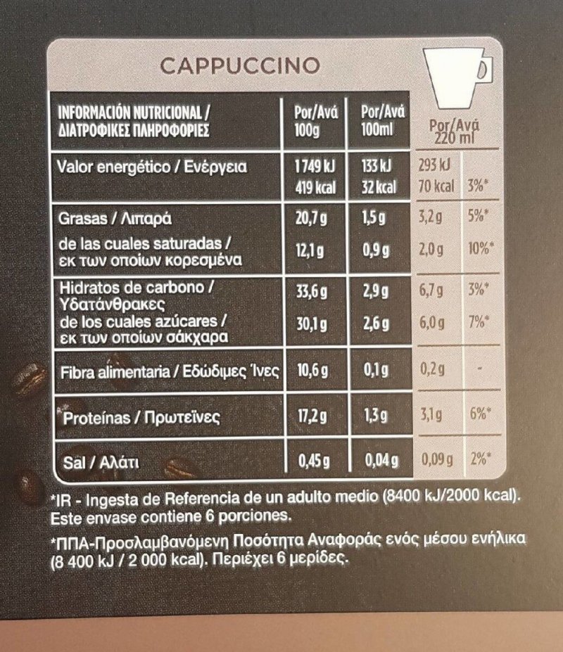 Foto da tabela nutricional