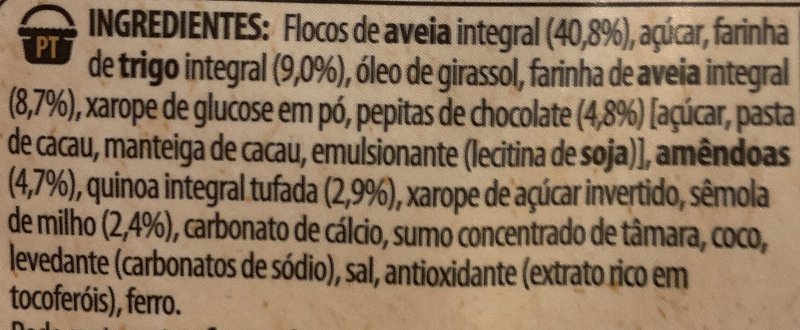 Foto da lista de ingredientes