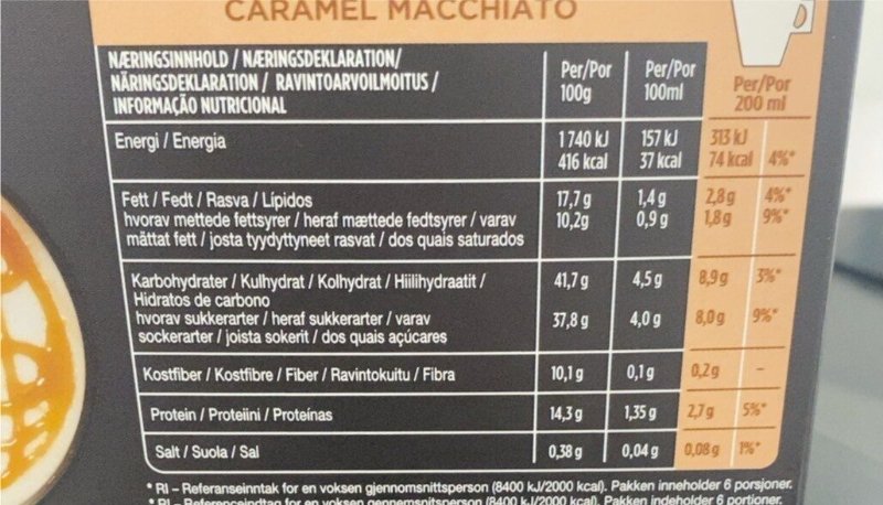 Foto da tabela nutricional
