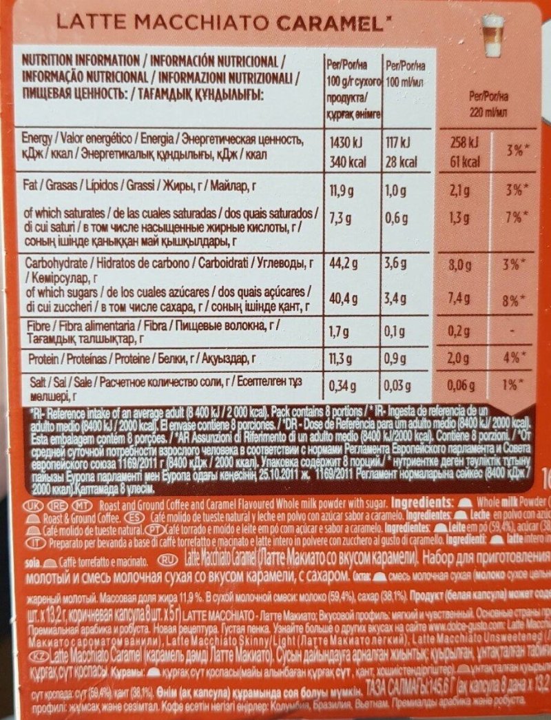 Foto da tabela nutricional