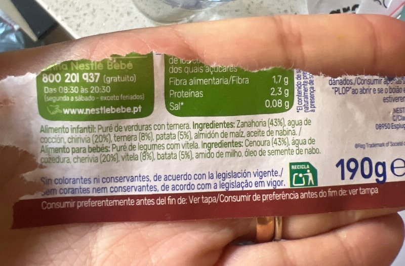 Foto da lista de ingredientes