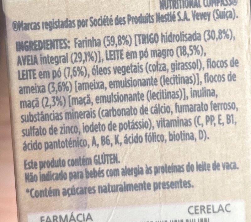 Foto da lista de ingredientes