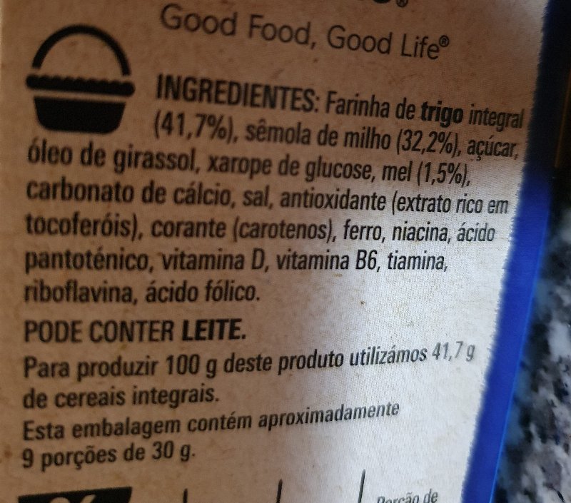 Foto da lista de ingredientes