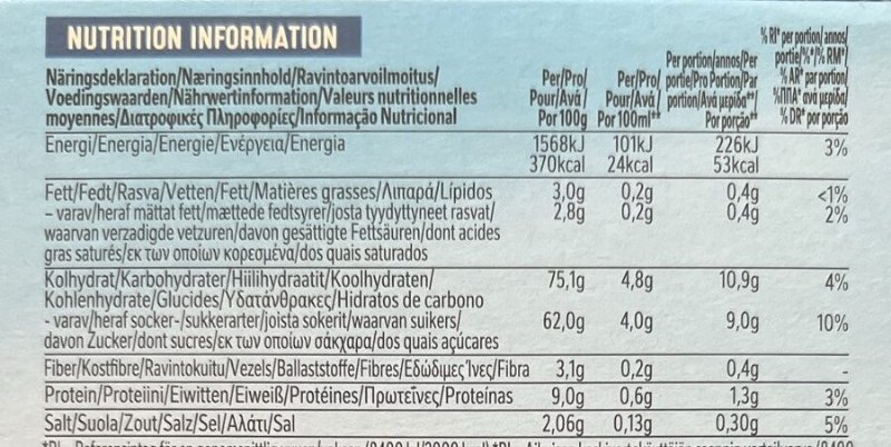 Foto da tabela nutricional