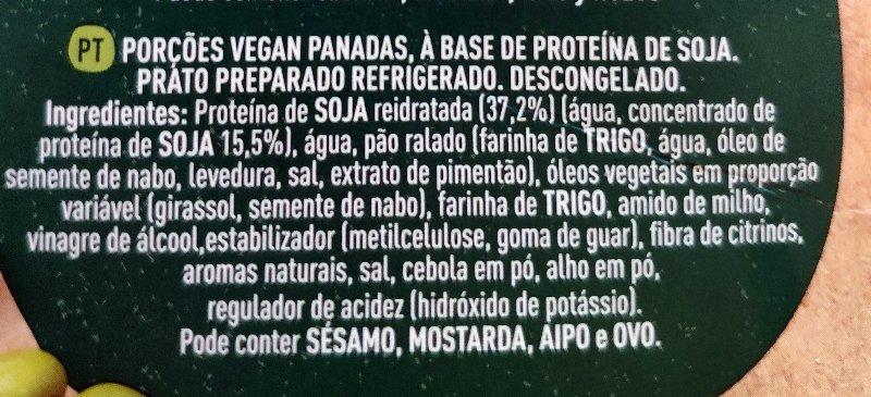 Foto da lista de ingredientes