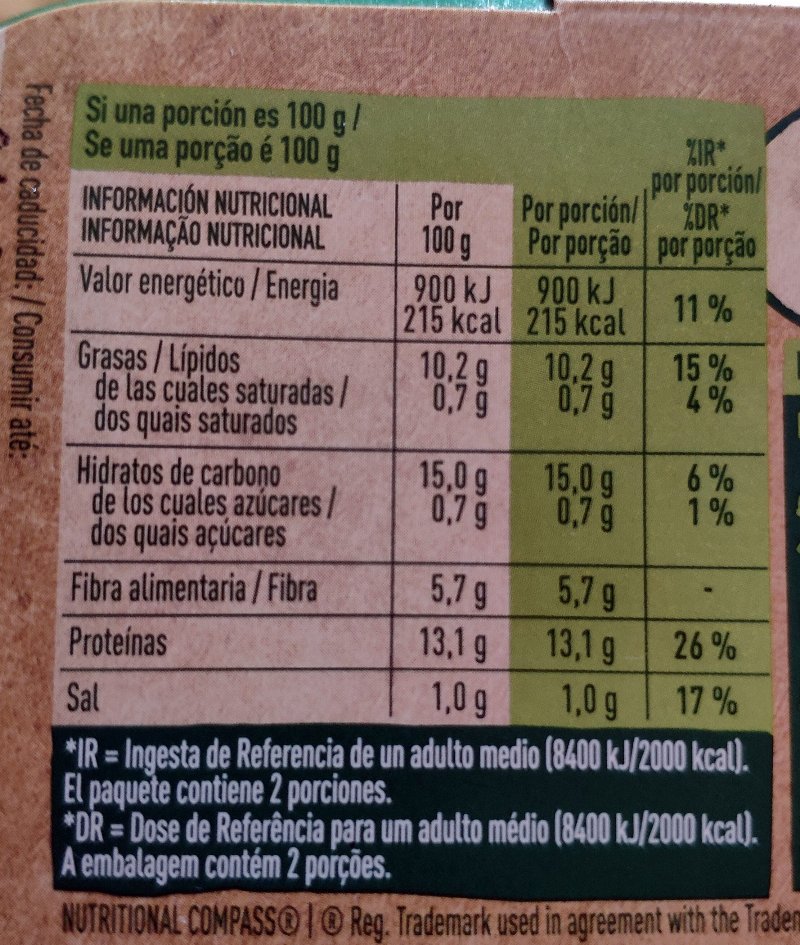 Foto da tabela nutricional