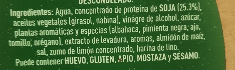 Foto da lista de ingredientes