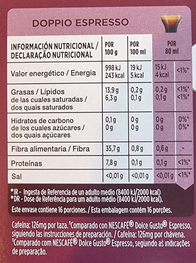 Foto da tabela nutricional