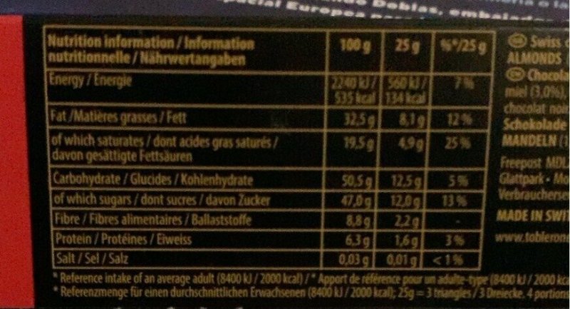Foto da tabela nutricional