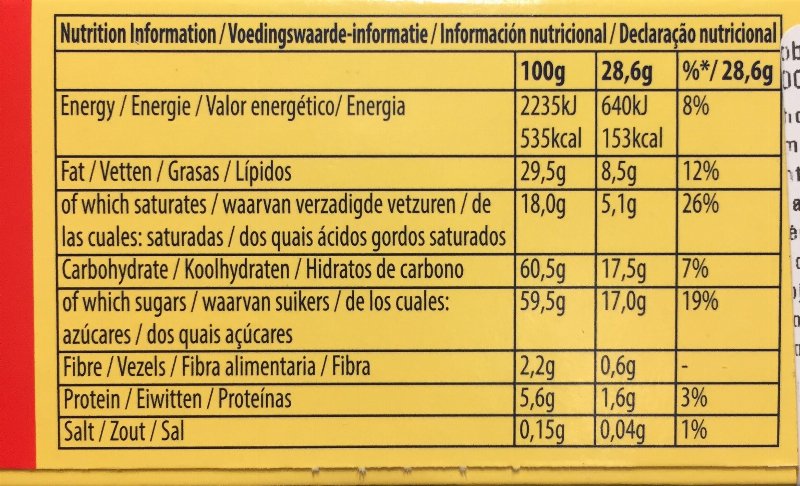 Foto da lista de ingredientes