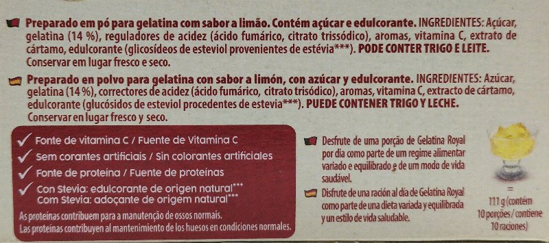 Foto da lista de ingredientes