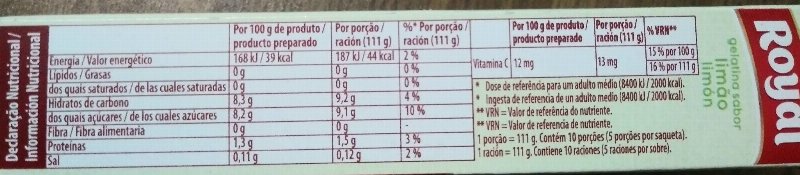 Foto da tabela nutricional