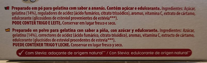 Foto da lista de ingredientes