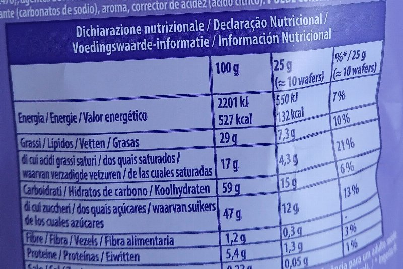 Foto da lista de ingredientes