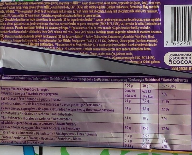 Foto da tabela nutricional