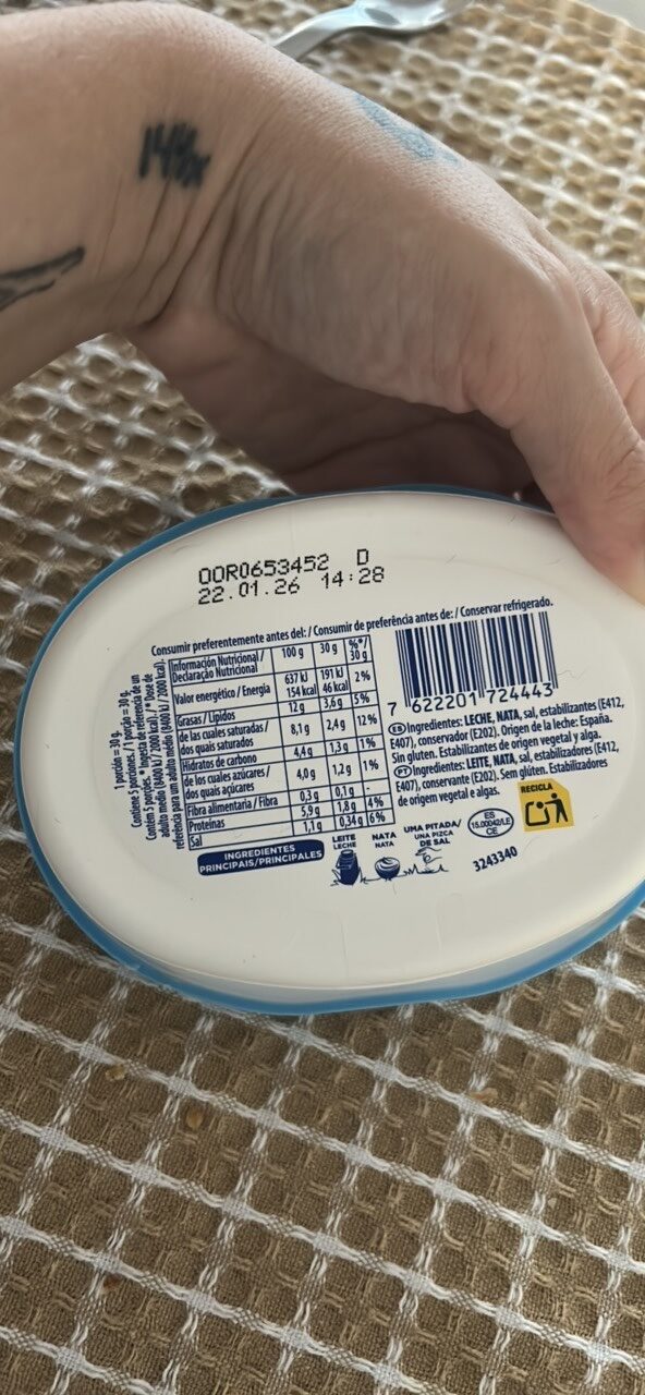 Foto da tabela nutricional