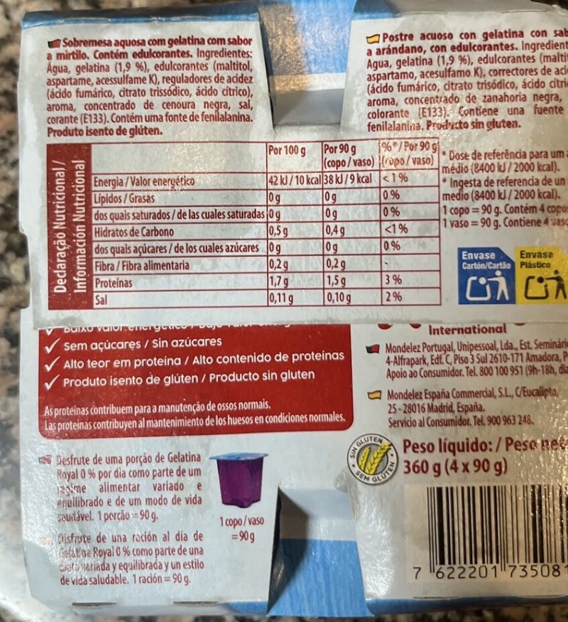 Foto da tabela nutricional