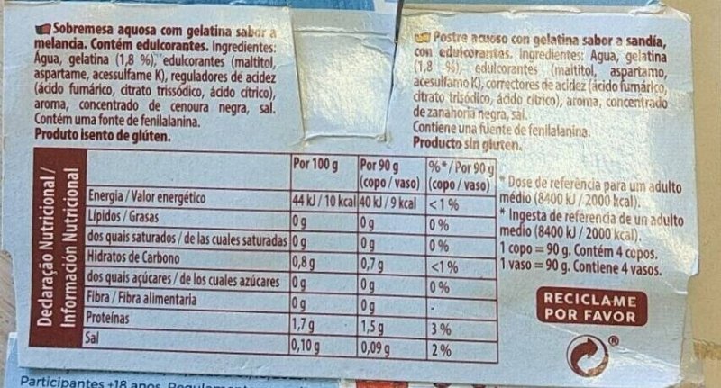 Foto da tabela nutricional