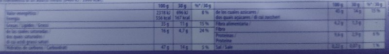 Foto da tabela nutricional