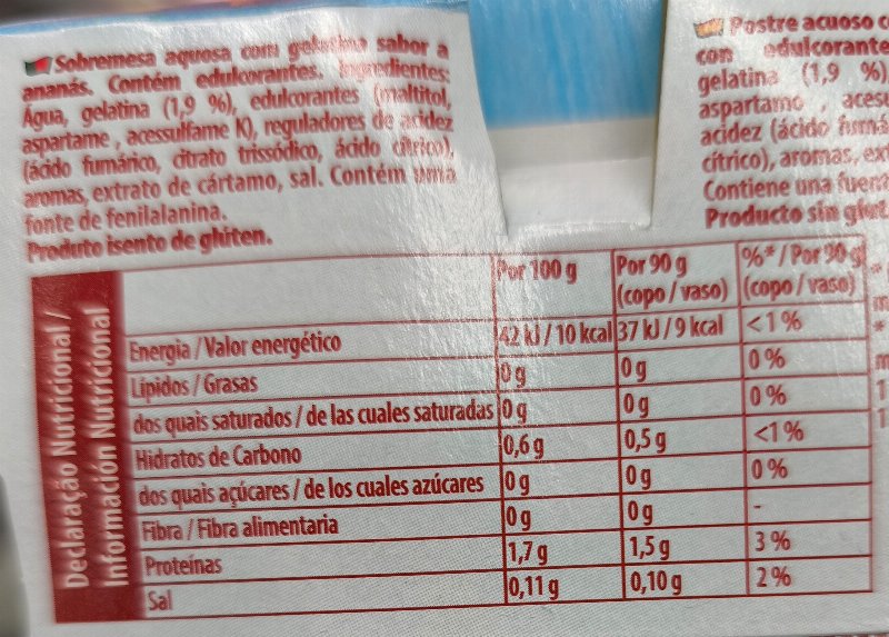 Foto da lista de ingredientes