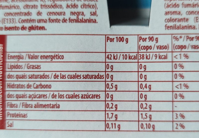Foto da tabela nutricional