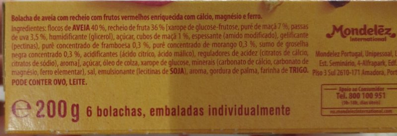 Foto da lista de ingredientes