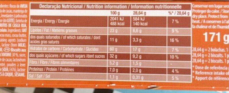 Foto da tabela nutricional