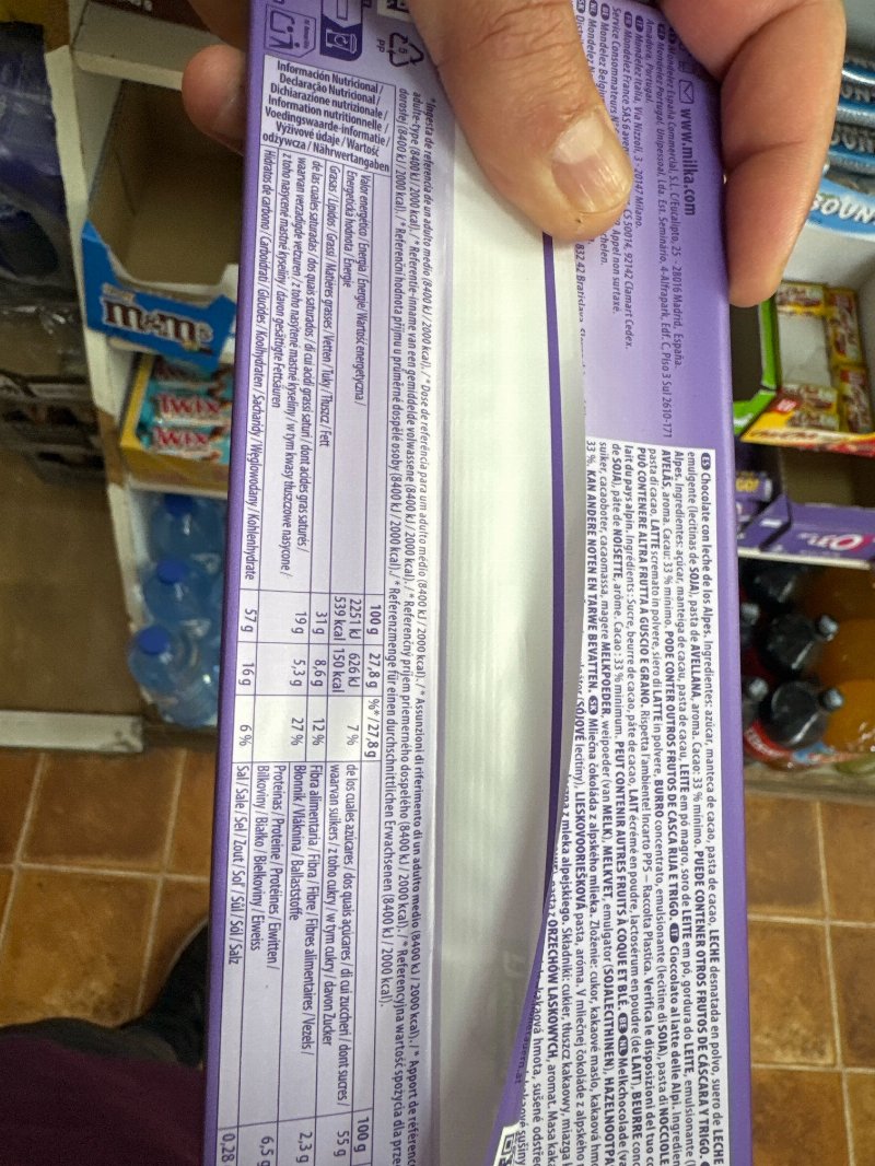Foto da lista de ingredientes