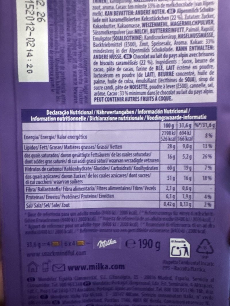 Foto da tabela nutricional