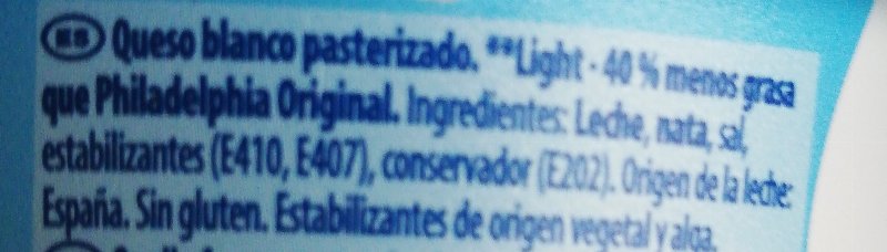 Foto da lista de ingredientes