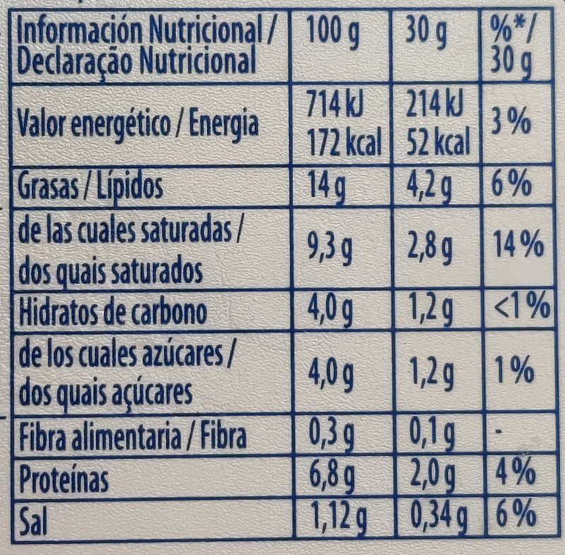 Foto da tabela nutricional