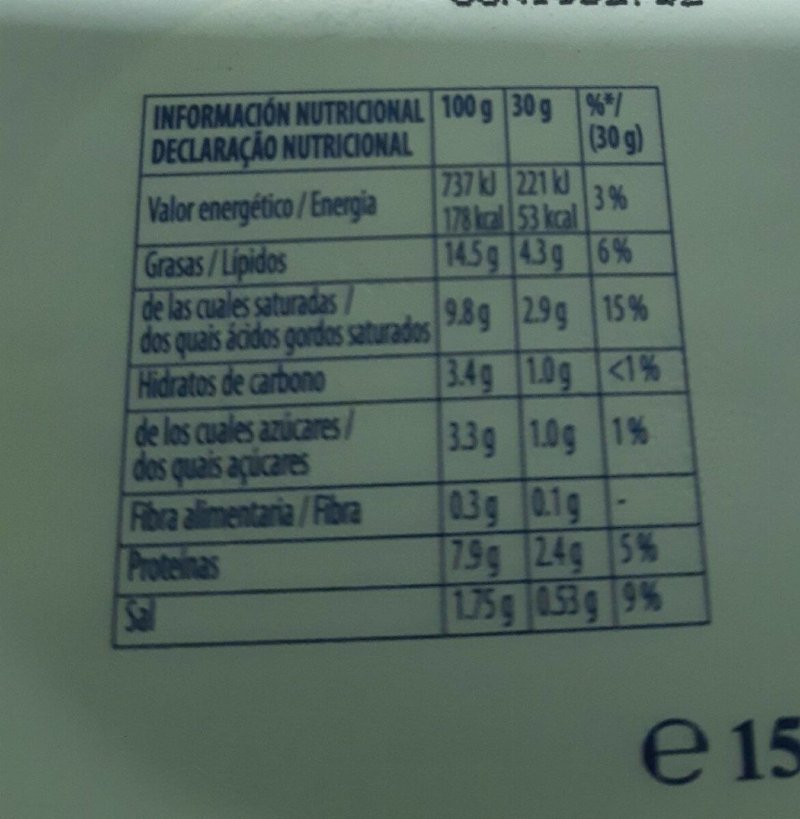 Foto da tabela nutricional