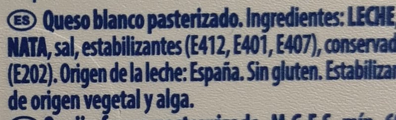 Foto da lista de ingredientes
