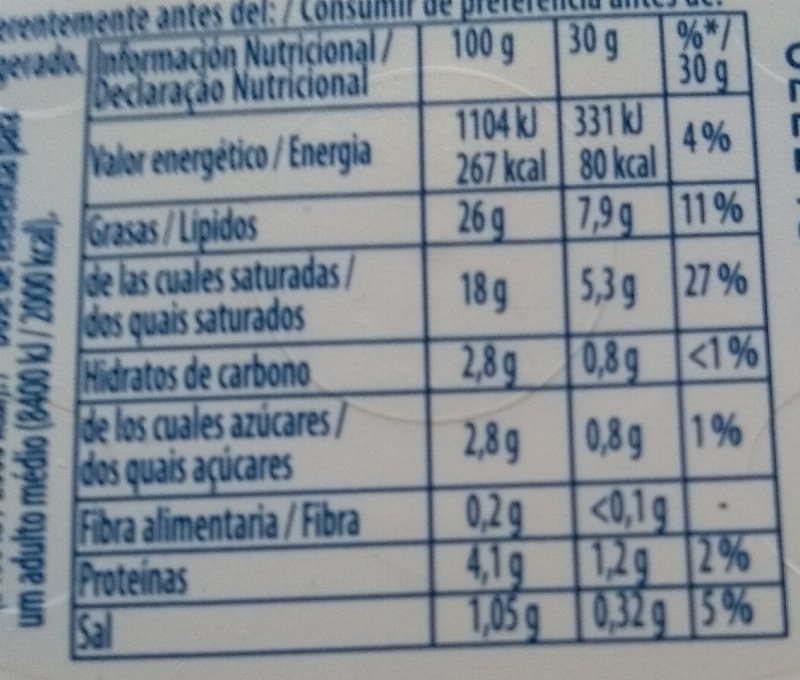 Foto da tabela nutricional