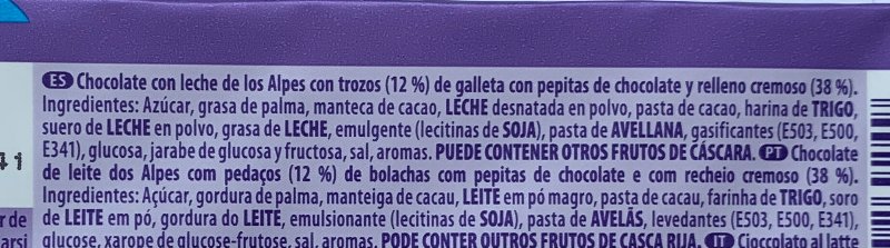 Foto da lista de ingredientes