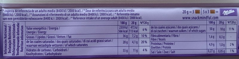 Foto da tabela nutricional