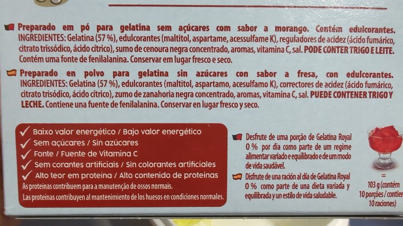 Foto da lista de ingredientes